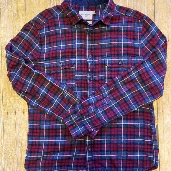 Goodfellow Men’s Red & Blue Plaid Button Down Shirt Size Medium - Picture 1 of 9